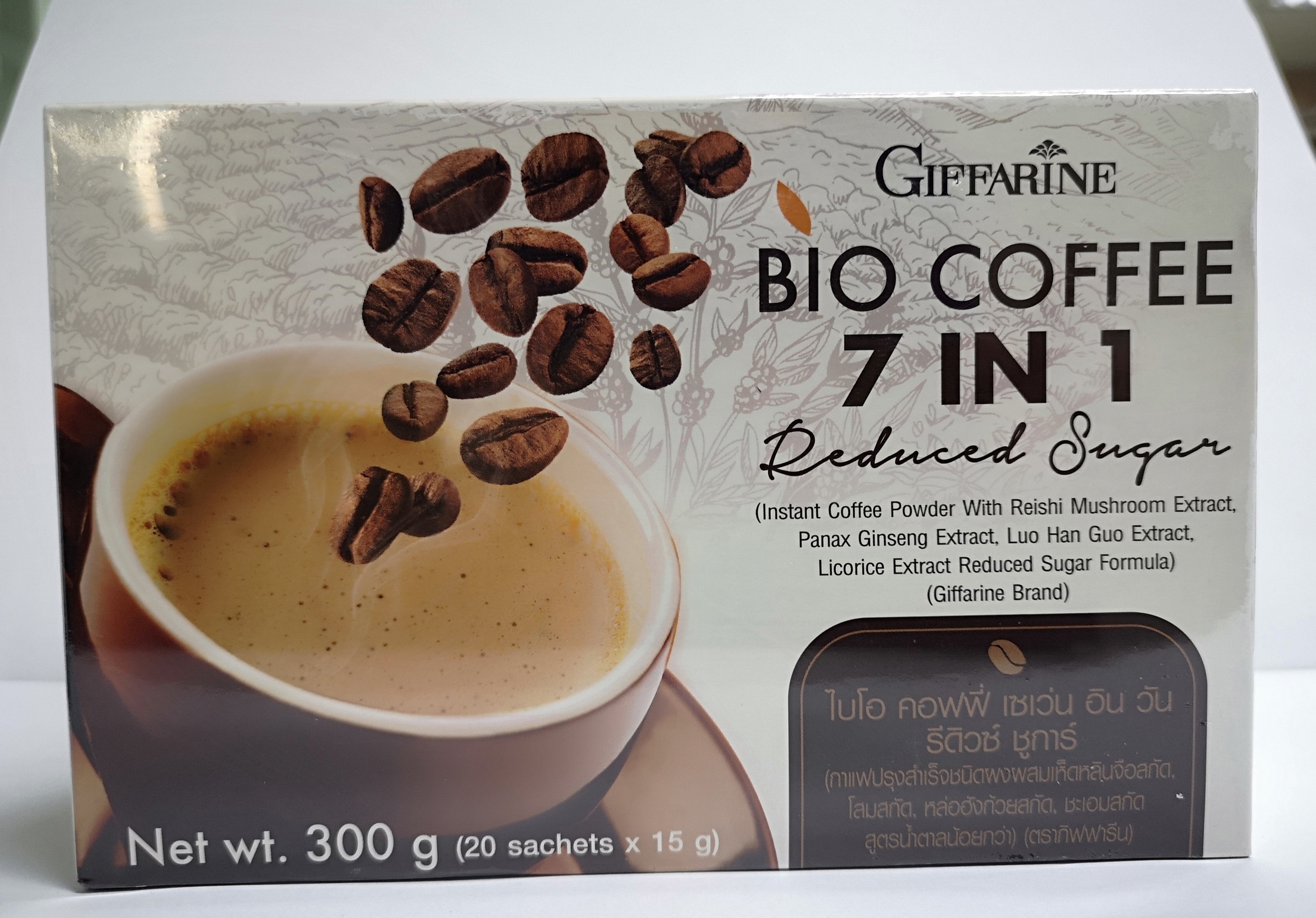 กาแฟไบโอคอฟฟี่ 7 in 1 สูตรน้ำตาลน้อย (กาแฟผสมเห็ดหลินจือสกัด,โสมสกัด,หล่อฮังก้วยสกัด,ชะเอมสกัด)