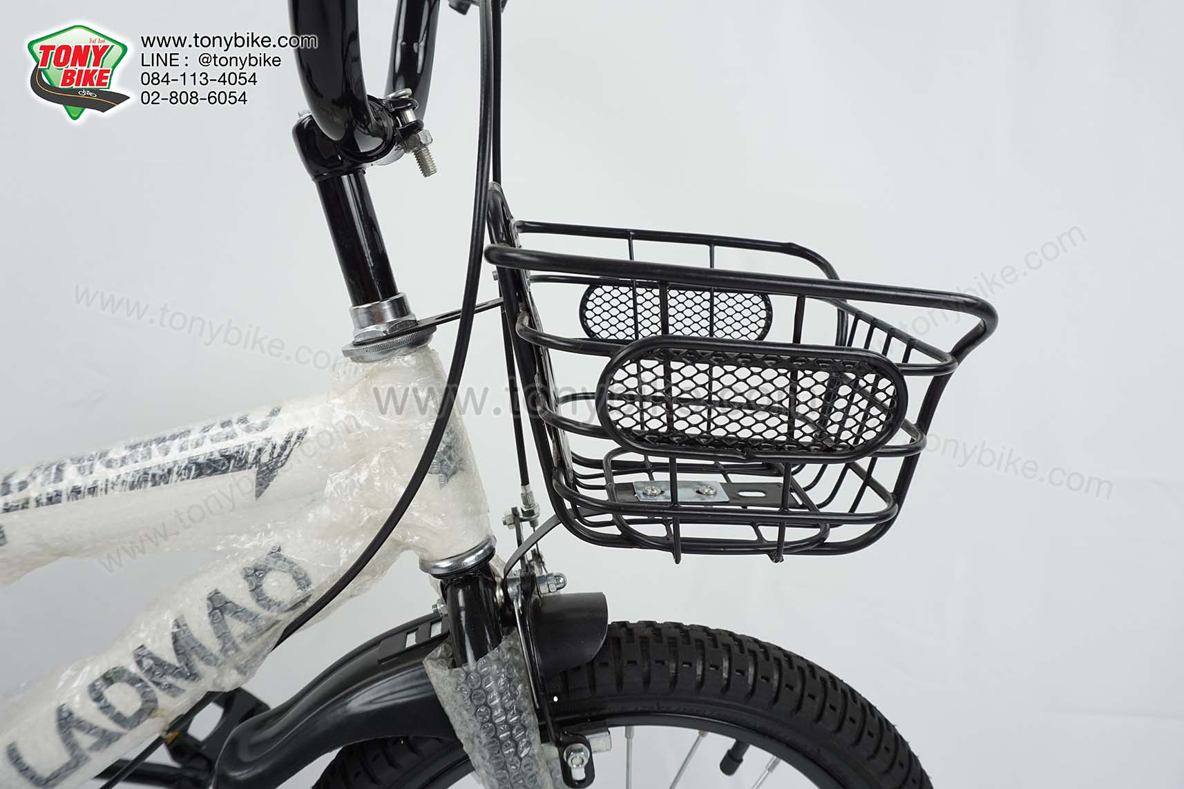 จักรยานเด็ก ล้อ 16 นิ้ว แฮนด์สูง กระติกอลูมิเนียม สีขาว