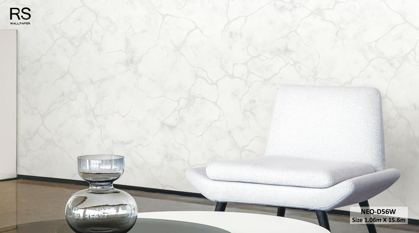 วอลเปเปอร์ ลายหินอ่อน สีขาวเทาอ่อนแทรกเส้นสีเงิน NEO-D56W