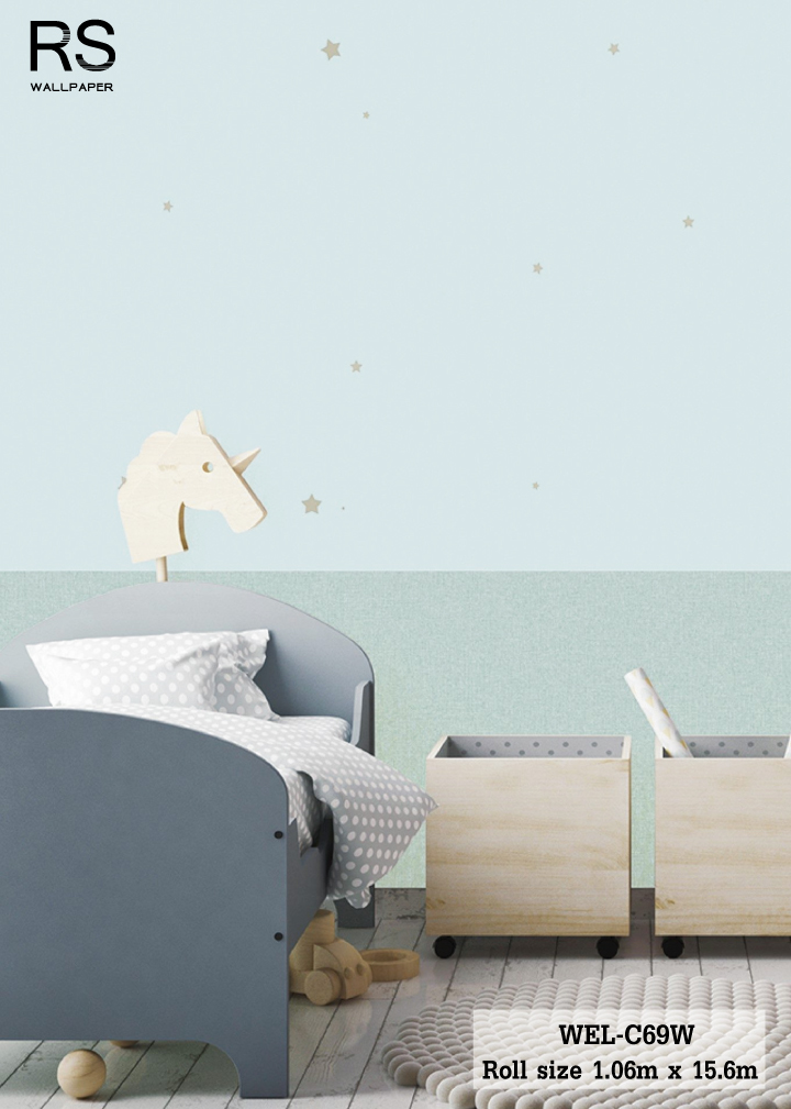 วอลเปเปอร์ ลายดาว พื้นสีฟ้า WEL-C69W