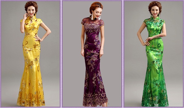 PW435purple- **พร้อมส่ง**ชุดกี่เพ้ายาว ชุดยกน้ำชา ชุดถ่ายพรีเวดดิ้ง (prewedding dress) & ชุดแต่งงานแฟนซี (Fancy wedding dress) "ธีมสีม่วง"