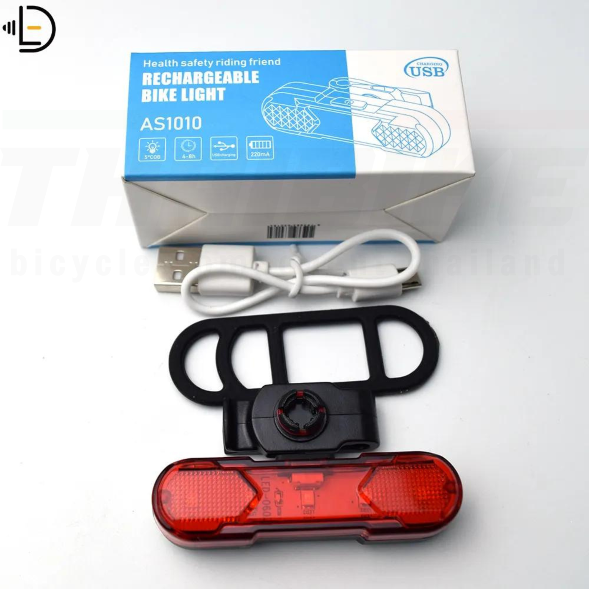 ไฟท้ายจักรยานแบบชาร์จ USB ไฟสีแดง/สีขาว/สีน้ำเงิน THAIBIKE AS1010