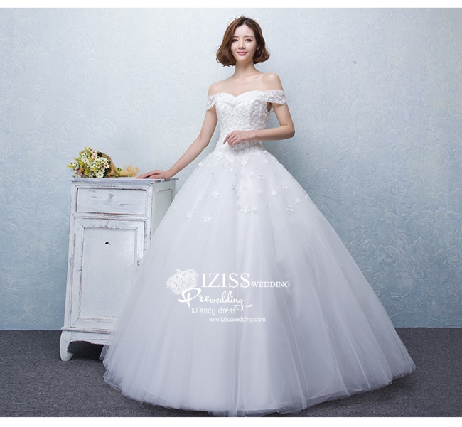 BR151 **พรีออเดอร์**ชุดแต่งงาน&ชุดเจ้าสาวแบบยาวสีขาวเกรดพรีเมี่ยม เปิดไหล่ มีแขน หรูหราน่ารัก สวยโดดเด่นไม่ซ้ำใคร