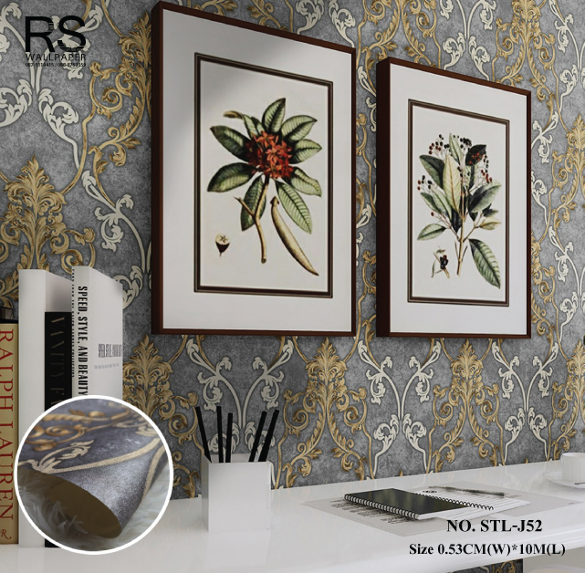 วอลเปเปอร์ ลายหลุยส์สีทองครีม พื้นสีน้ำตาล No.STL-J52