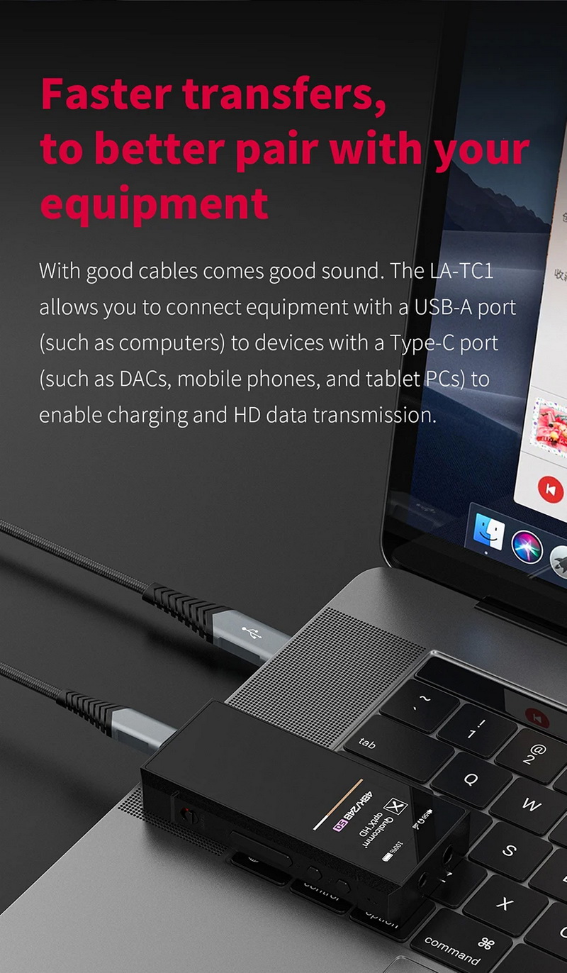 FiiO LA-TC1 สายชาร์จ/สายดาต้า USB TypeA เป็น TypeC สำหรับ เครื่องเสียง, DAC, PC, Smartphone