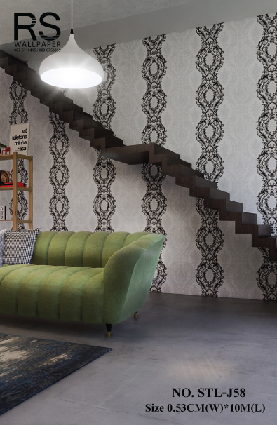 วอลเปเปอร์ ลายหลุยส์สีดำ พื้นสีขาว No.STL-J58