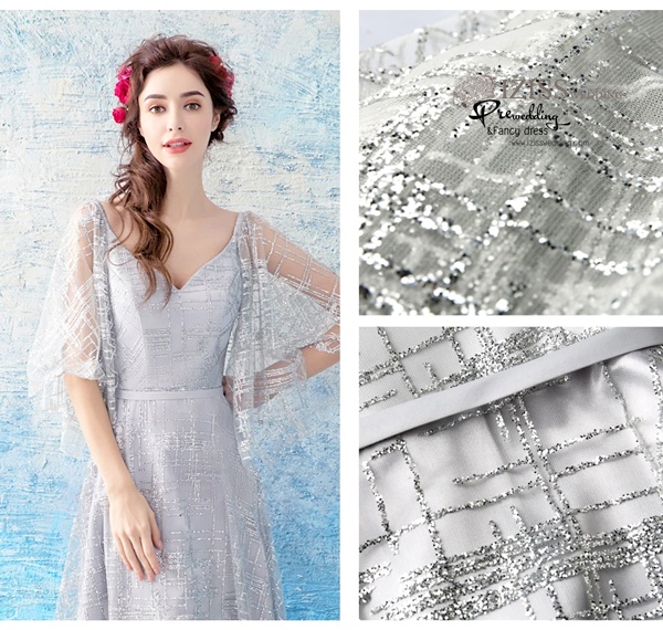 DL063 - **พรีออเดอร์** ชุดราตรี เดรสยาวออกงาน (Night party dresses) ชุดไปงานแต่งงานสวยๆ "ธีมสีเงินแต่งกลิตเตอร์"