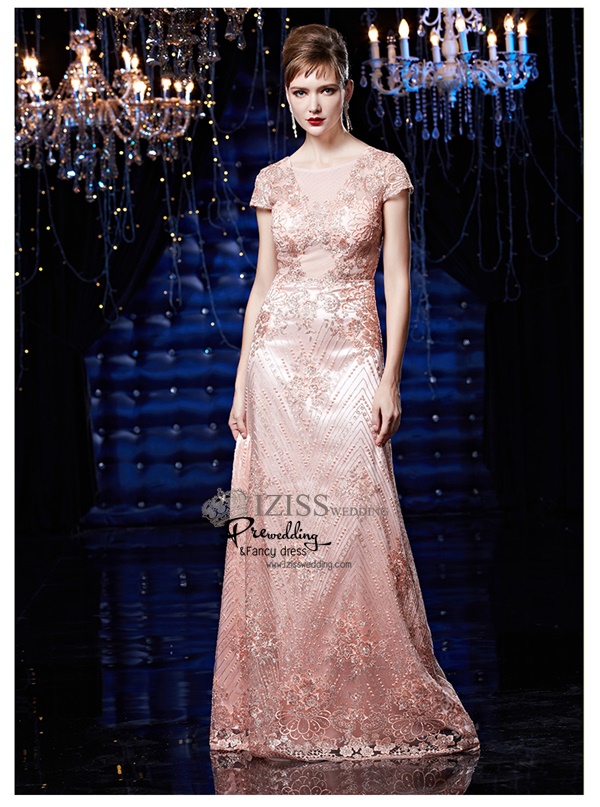 T020**พรีออเดอร์เดรสสีชมพู**ชุดราตรียาวสีชมพูทั้งชุด แขนสั้น เล่นดีเทลตกแต่งเลื่อมทั้งชุด ชุดเข้ารูป สวยหรู งานเกรดพรีเมี่ยม ไฮโซมากๆ ค่ะ