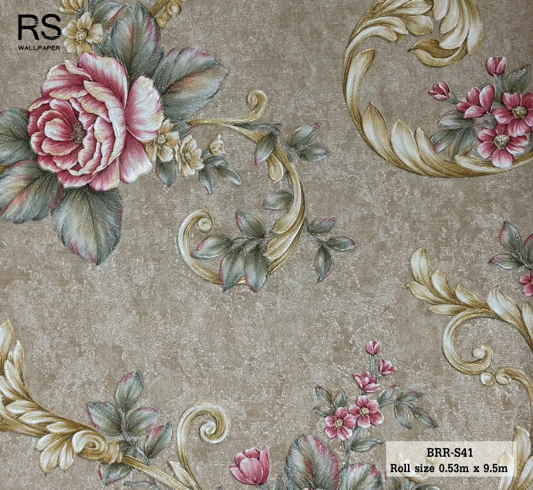 วอลเปเปอร์ ลายดอกไม้วินเทจสีแดงทอง พื้นสีทอง BRR-S41