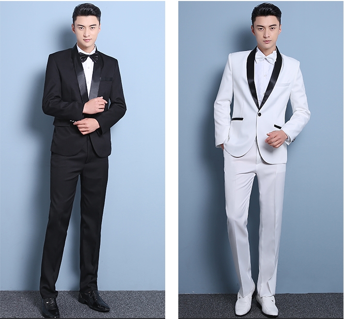 ST129- **พรีออเดอร์**สูทผู้ชายสีขาวสลับดำ สูทสีดำสลับขาว แขนยาว พร้อมกางเกง ชุดสูทเจ้าบ่าว สูทแฟนซี ถ่ายพรีเวดดิ้ง & ชุดแต่งงานแฟนซี (Fancy wedding dress) สูทผู้ชายสีขาวและสีดำ