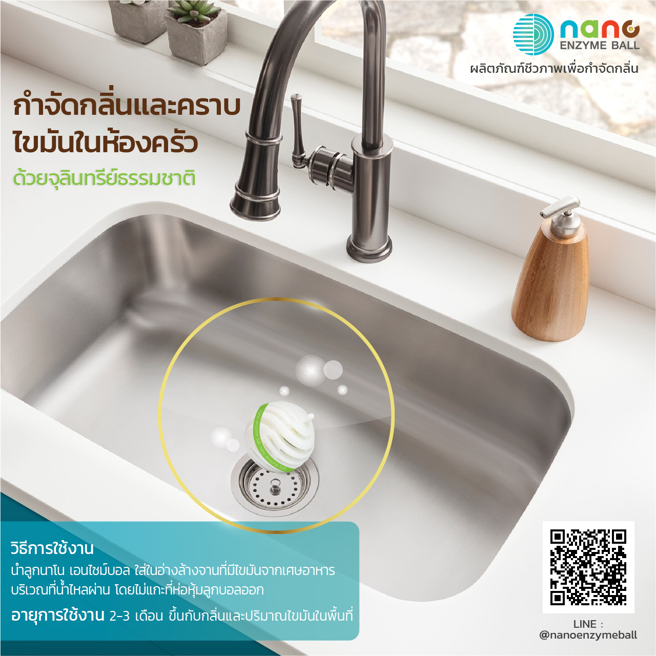 นาโน เอนไซม์บอล ขนาด 2 ลูก จำกัดกลิ่นห้องน้ำ กลิ่นอับ กลิ่นสัตว์เลี้ยง พรมอับ แทนลูกเหม็น (Nano Enzyme Ball 2 balls box Bio-odorless control treatment )