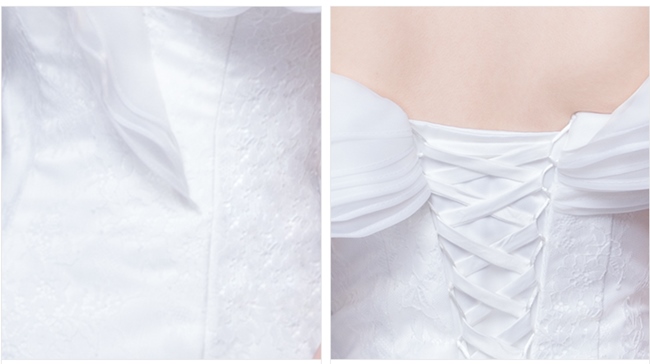 BR153 **พรีออเดอร์**ชุดแต่งงาน&ชุดเจ้าสาวแบบยาวสีขาวเกรดพรีเมี่ยม เปิดไหล่ มีแขน หรูหราน่ารัก สวยโดดเด่นไม่ซ้ำใคร