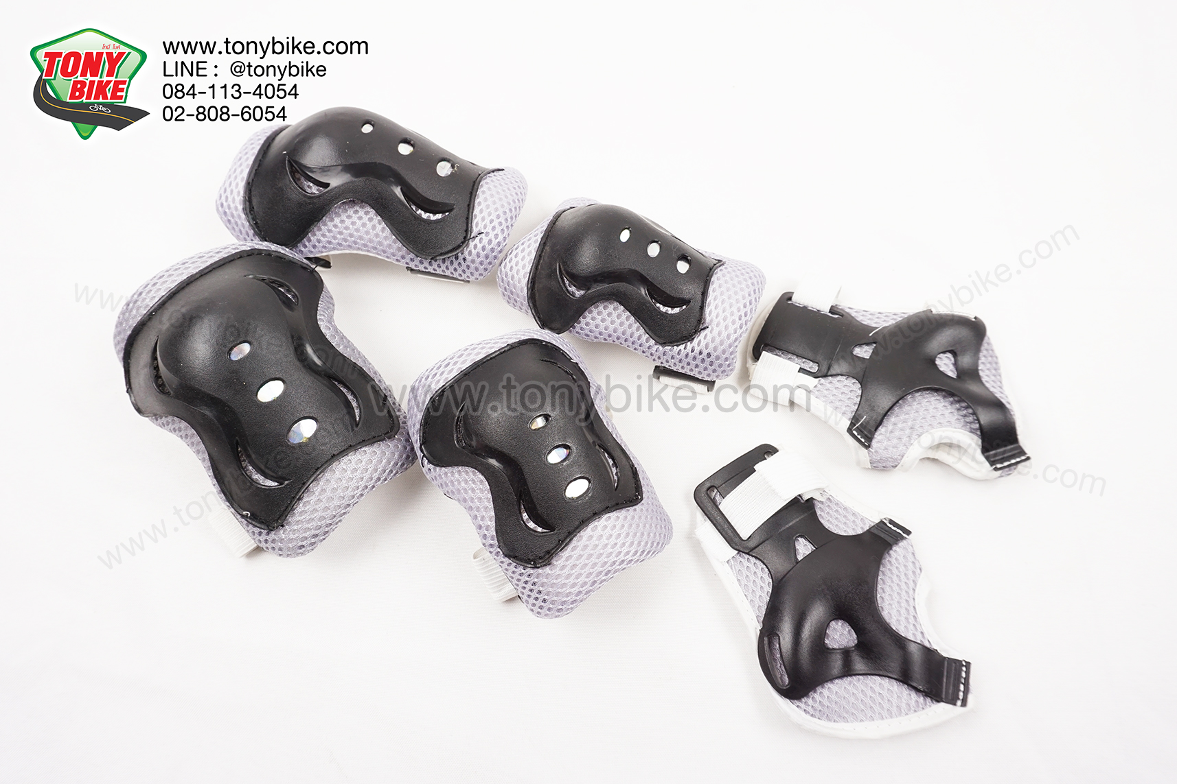 สนับเข่าเด็ก 6 ชิ้น สนับเข่า สนับศอก สนับมือ สีเทาดำ