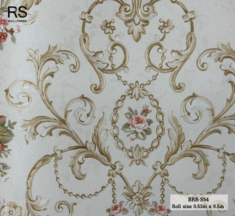 วอลเปเปอร์ ลายดอกไม้วินเทจสีโอรส พื้นสีครีม BRR-S54