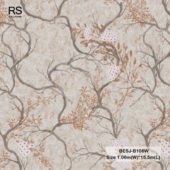 วอลเปเปอร์ลายดอกไม้วินเทจสีน้ำตาลแดง BESJ-B106W