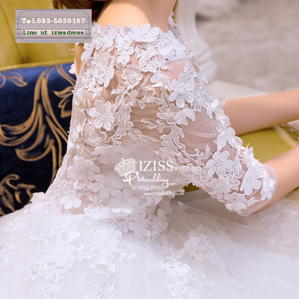 BR260 **พรีออเดอร์**ชุดแต่งงาน&ชุดเจ้าสาวแบบยาวสีขาวเกรดพรีเมี่ยม เปิดไหล่ มีแขน หรูหราน่ารัก สวยโดดเด่นไม่ซ้ำใคร