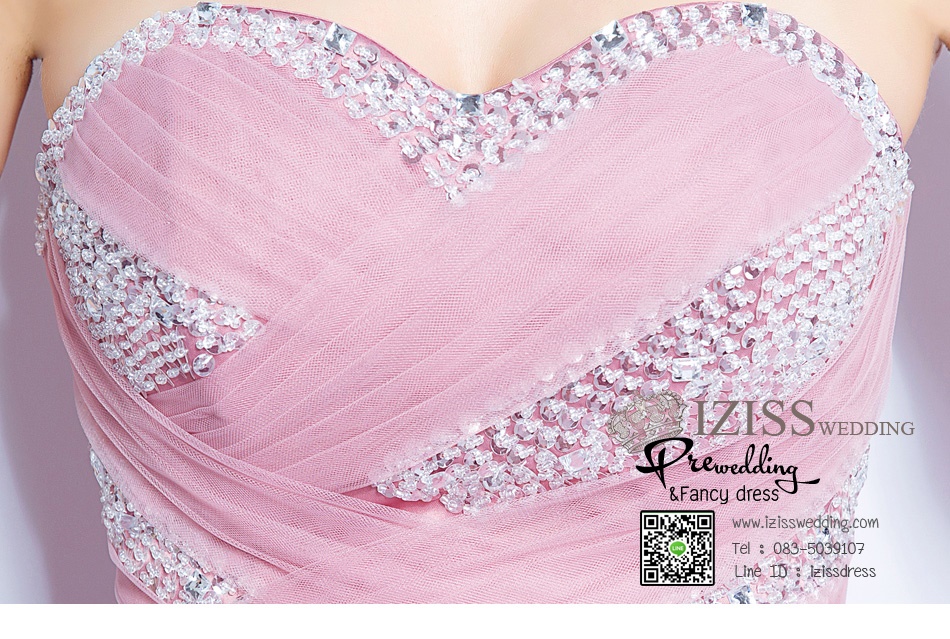 DL005 - **Pre order**ชุดราตรี เดรสหน้าสั้นหลังยาวออกงาน (Evening dresses) ชุดไปงานแต่งงานสวยๆ "ธีมสีชมพูกะปิ"