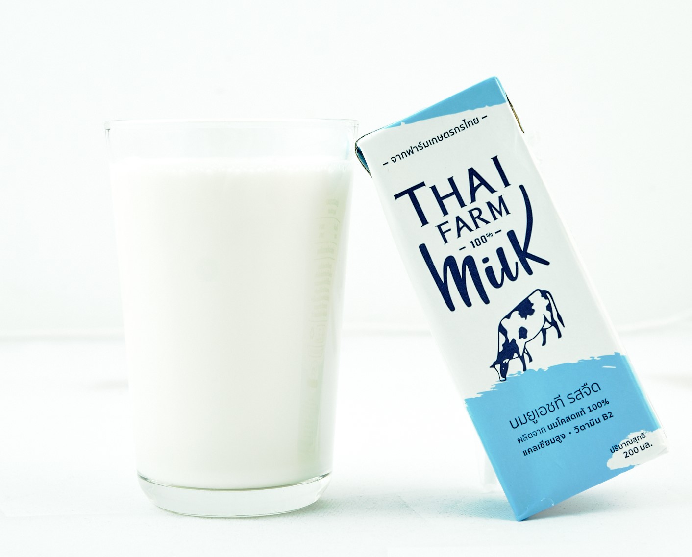 ไทยฟาร์ม นมโค รสจืดธรรมชาติ (กล่องสีฟ้าเข้ม) ขนาด 200 มล. (Thai Farm Milk - Natural taste 200ml) แพ็ค 6 กล่อง