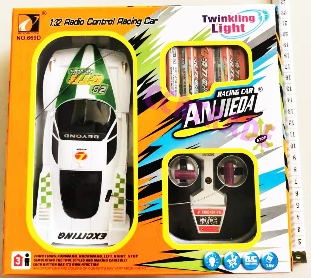 รถสปอร์ตบังคับไร้สายกล่อง(ล้อไฟ) 18x19.5 ซม. แถมถ่าน 5 ก้อนกล่อง (1x3)