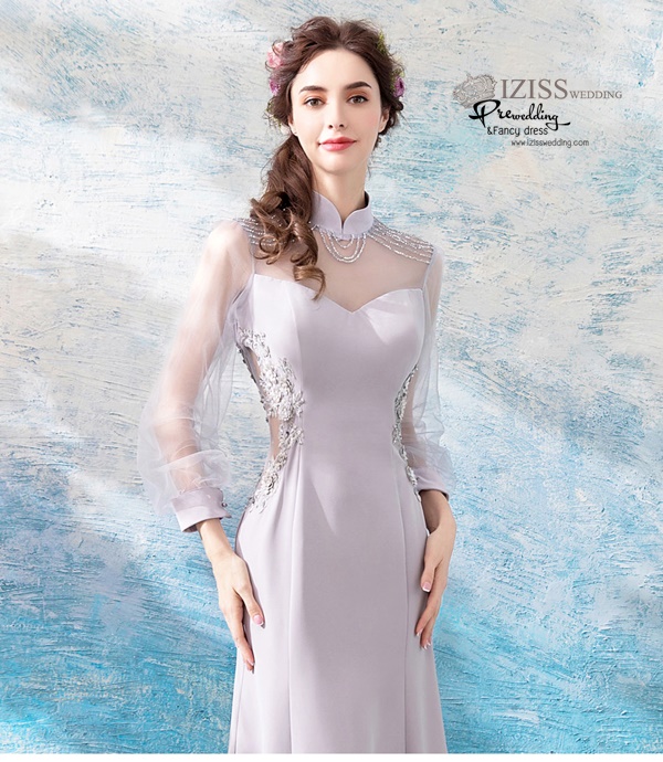 DL059 - **พรีออเดอร์** ชุดราตรี เดรสยาวออกงาน (Night party dresses) ชุดไปงานแต่งงานสวยๆ "ธีมสีเทาแต่งเพชร"