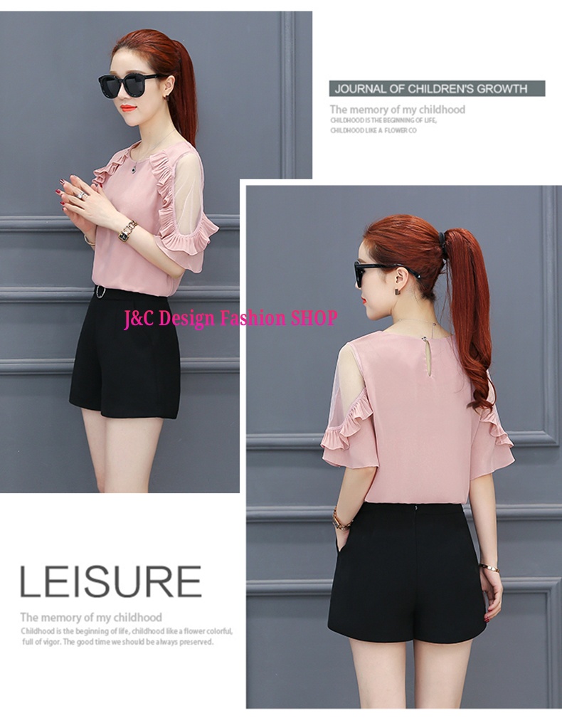 เสื้อทำงานชีฟองสีชมพูกระปิแต่งผ้าอัดพรีทแขนเว้าผ้ามุ้ง เสื้อชีฟองแต่งพรีทสีชมพูกระปิ เสื้อทำงานเกาหลีคอแต่งโบว์ เสื้อสมัครงาน ชุดสมัครงาน เสื้อใส่กับผ้าถุง เสื้อใส่กับผ้าซิ่น