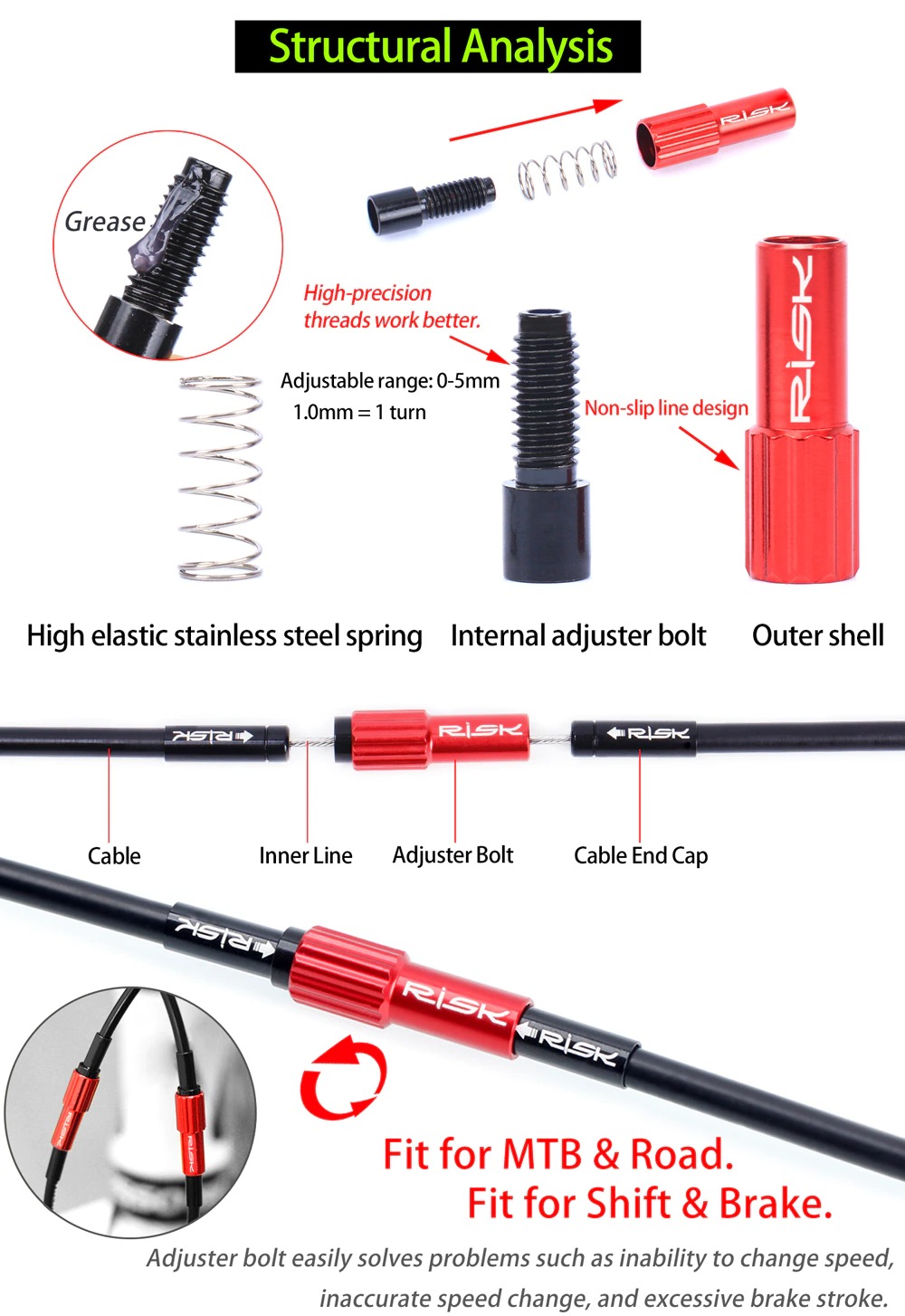 ตัวปรับสายเกียร์ สายเบรค จักรยาน RISK แบบอลูมิเนียม Cable Adjustment Screw