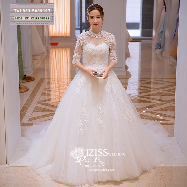 BR246 **พรีออเดอร์**ชุดแต่งงาน&ชุดเจ้าสาวแบบยาวสีขาวเกรดพรีเมี่ยม เปิดไหล่ มีแขน หรูหราน่ารัก สวยโดดเด่นไม่ซ้ำใคร