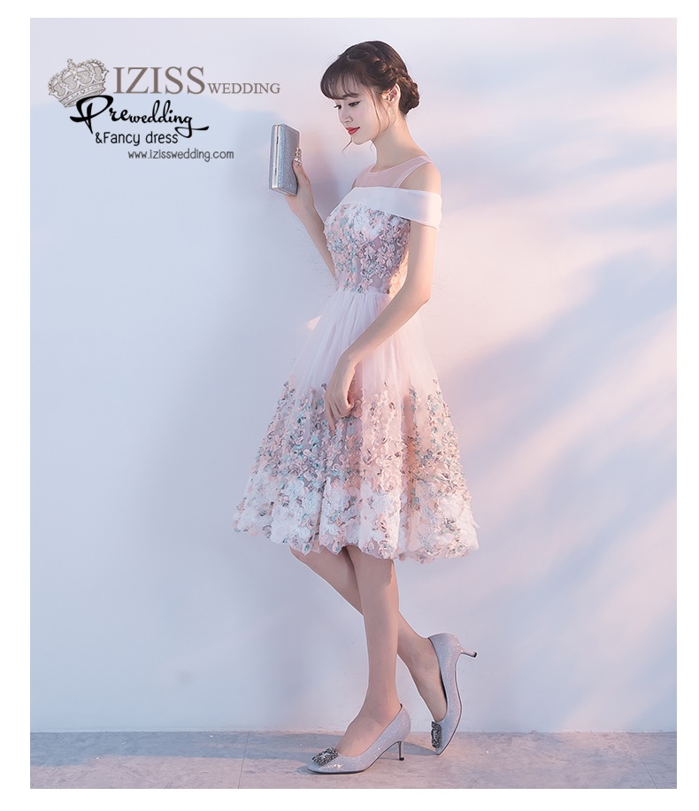 DS037 - **พร้อมส่ง** ชุดราตรี เดรสสั้นออกงาน (short dresses) ชุดไปงานแต่งงานสวยๆ "ธีมสีโอโรสปักดอก 3D"