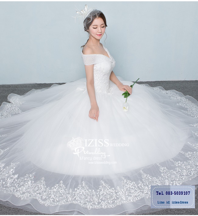 BR221 **พรีออเดอร์ชุดสีขาว/ครีม**ชุดแต่งงาน&ชุดเจ้าสาวแบบยาวสีขาวเกรดพรีเมี่ยม หรูหราน่ารัก สวยโดดเด่นไม่ซ้ำใคร สวยงามดุจเจ้าหญิง