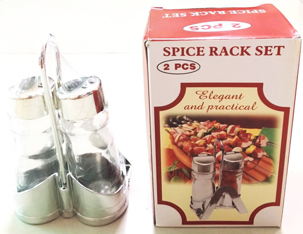 กระปุกพริกไทย 2 ชิ้น+ที่วางเมนู (แก้ว) 13 ซม.