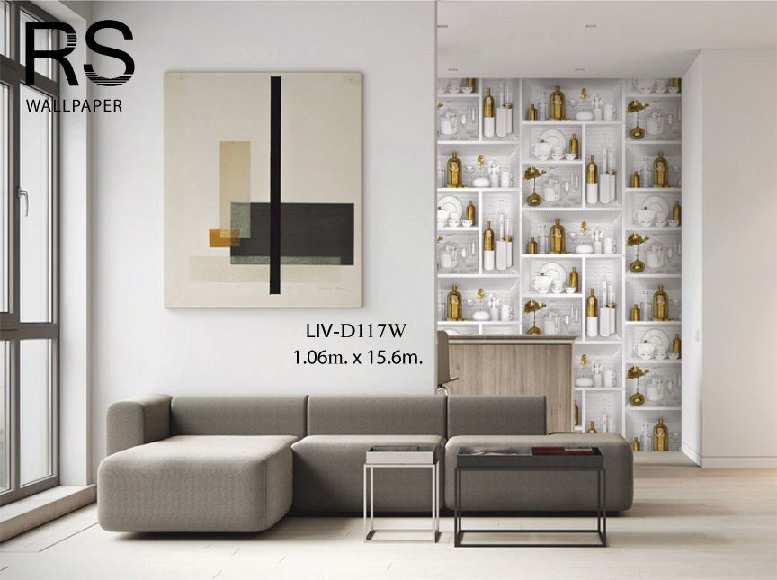 วอลเปเปอร์ลายชั้นวางแก้วขวดไวน์ LIV-D117W