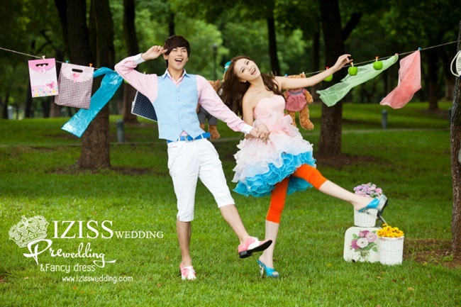 PW128 - Pre order ชุดคู่ถ่ายพรีเวดดิ้ง (prewedding dress) & ชุดแต่งงานแฟนซี (Fancy wedding dress)ชายหญิง "ธีมสีชมพู-ฟ้า"