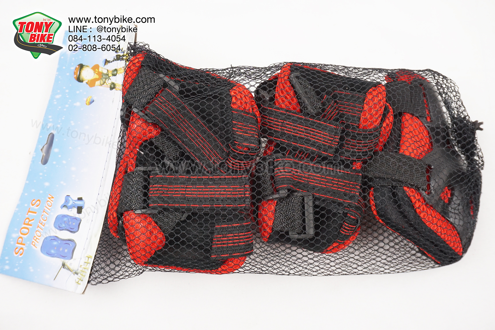 สนับเข่าเด็ก 6 ชิ้น สนับเข่า สนับศอก สนับมือ สีแดงดำ