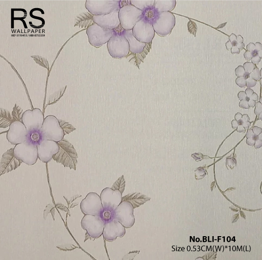 วอลเปเปอร์ ลายดอกไม้สีม่วง พื้นสีขาวครีม No.BLI-F104