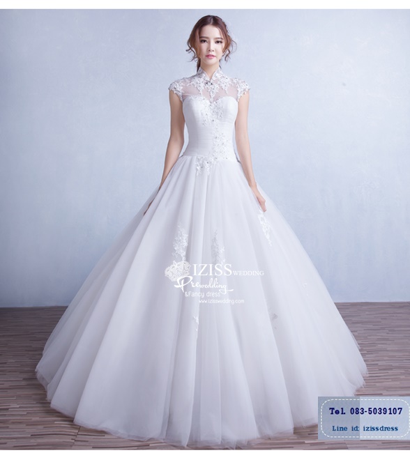 BR202 **พรีออเดอร์**ชุดแต่งงาน&ชุดเจ้าสาวแบบยาวสีขาวเกรดพรีเมี่ยม หรูหราน่ารัก สวยโดดเด่นไม่ซ้ำใคร