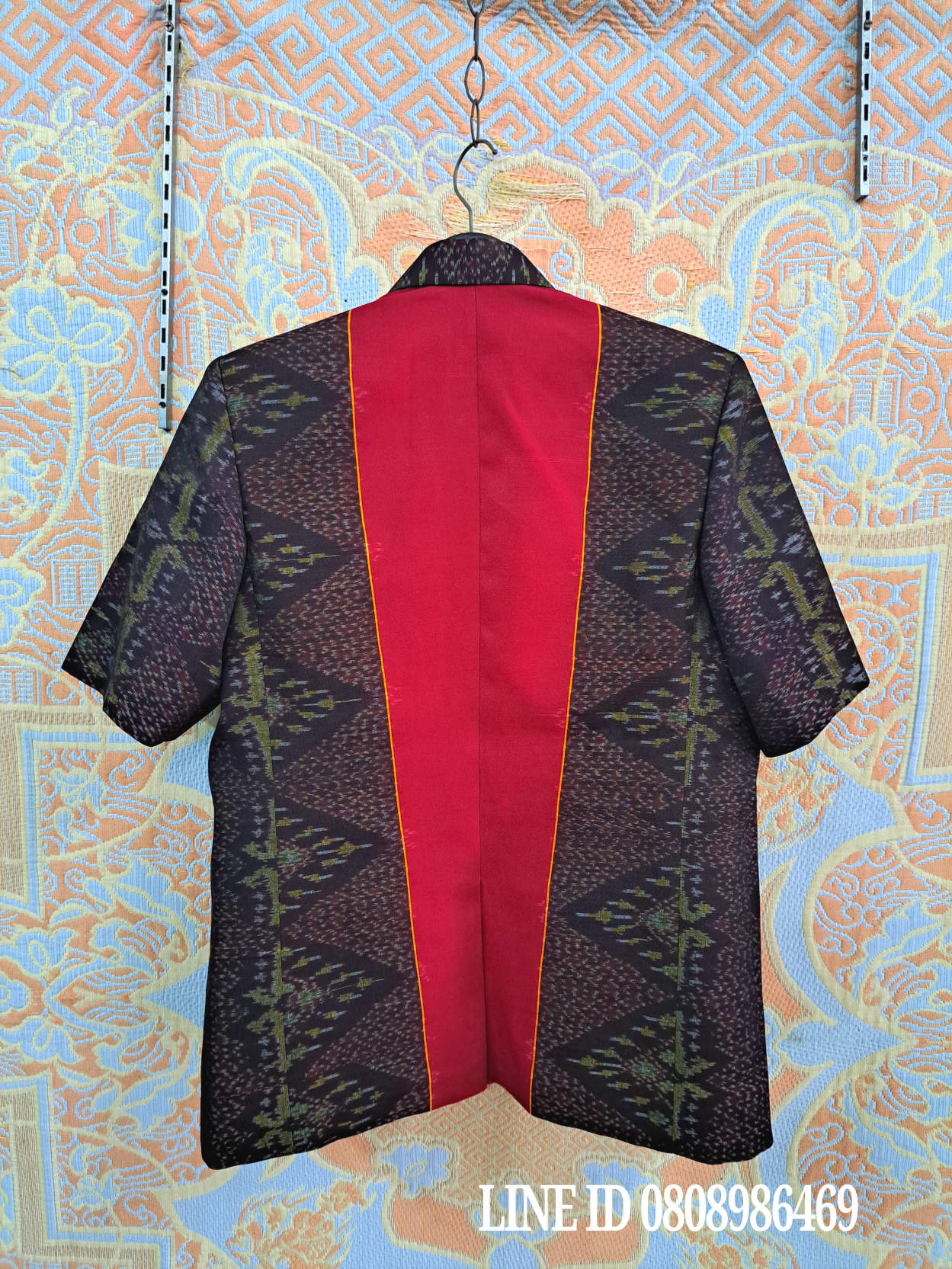 เสื้อสูทชายฝ้ายแท้มัดหมี่ตีนแดงทอมือ เสื้อสูทชายฝ้ายแท้ สูทผ้าไทยชาย ซาฟารีผ้าไทยชาย สูทผ้าฝ้ายมัดหมี่ตีนแดง