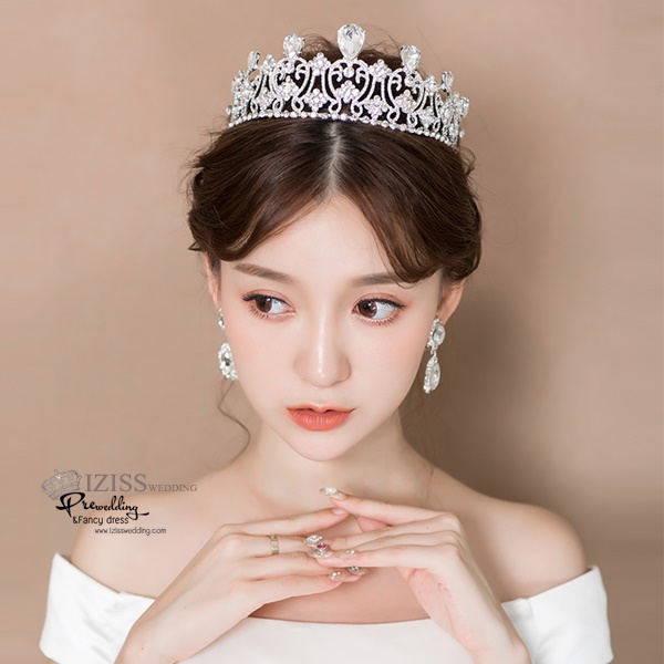 AC021 **พรีออเดอร์**ชุดเทียร่า มงกุฎเพชร พร้อมต่างหู ชุดเครื่องประดับเจ้าสาวสวยหรูดุจเจ้าหญิง