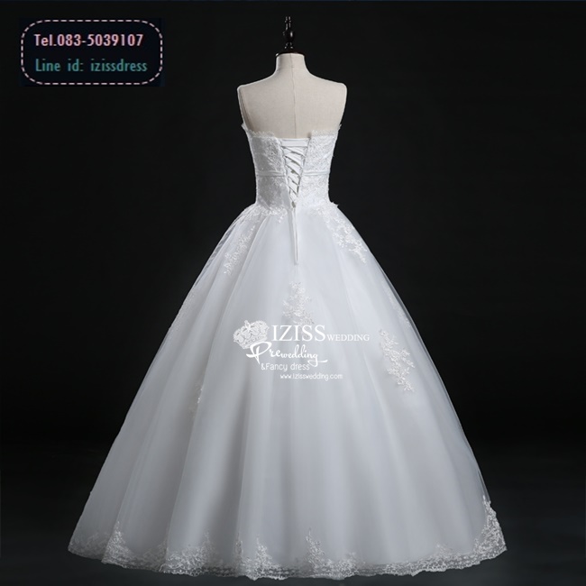 BR176 **พรีออเดอร์**ชุดแต่งงาน&ชุดเจ้าสาวเกาะอกแบบยาวสีขาวเกรดพรีเมี่ยม ดีเทลอัดแน่นด้วยลูกไม้ลายดอกประดับช่วงอก เข้ารูปช่วงเอวให้ผอมเพรียว เรียบหรูน่ารัก สวยโดดเด่นไม่ซ้ำใคร