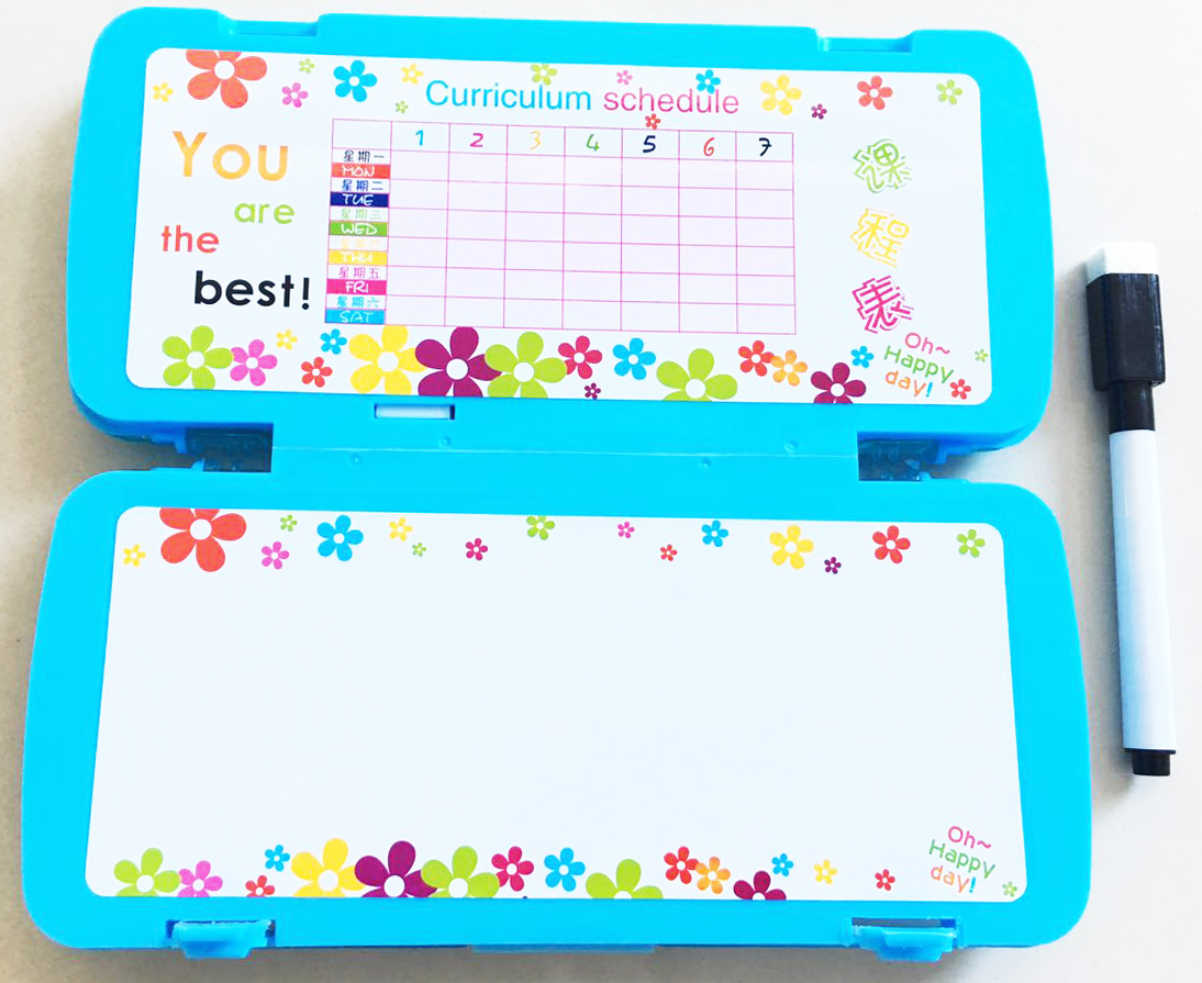 กล่องดินสอพลาสติก 2 ด้าน มีกระดานไวท์บอร์ด+ปากกา (1x3)