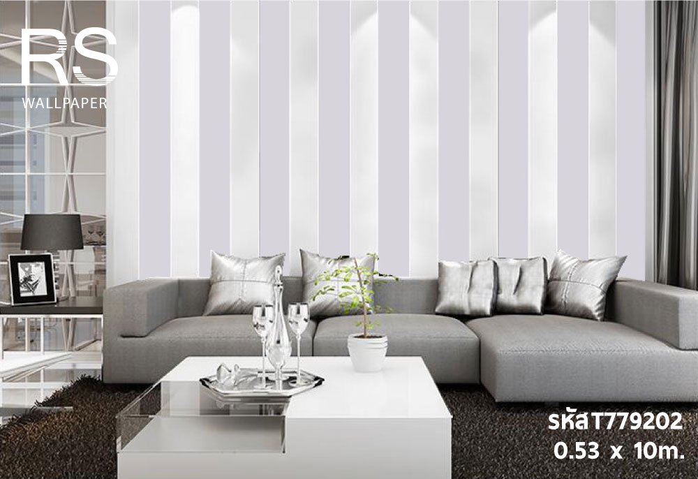 วอลเปเปอร์ล้างสต๊อก ลายทางสีขาวสลับเทาม่วงช่องกว้าง6.5เซน T779202
