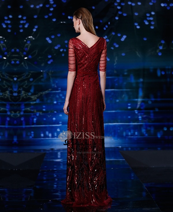 T004 **พรีออเดอร์ชุดราตรีเลื่อมสีแดง**ชุดราตรีเลื่อมยาวสีแดงไวน์ แขนสั้น สวยงามหรูหราไฮโซมากๆ ค่ะ