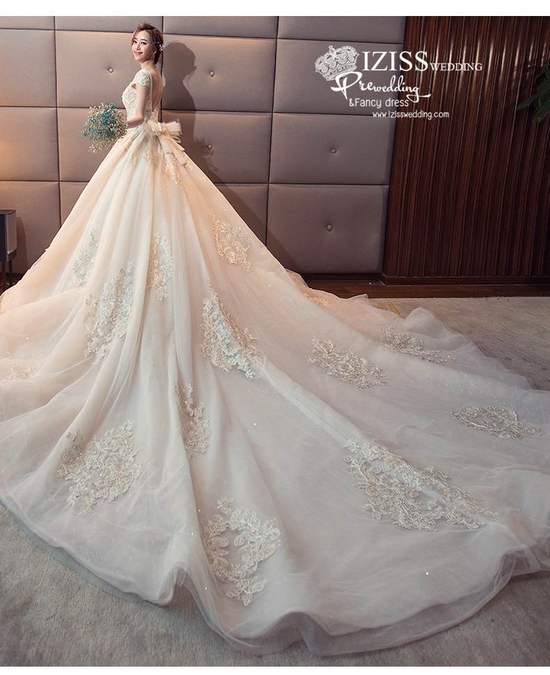 BR328 **พรีออเดอร์**ชุดแต่งงาน&ชุดเจ้าสาวแบบยาวอลังการ สีขาวเกรดพรีเมี่ยม หรูหราน่ารัก สวยโดดเด่นไม่ซ้ำใคร