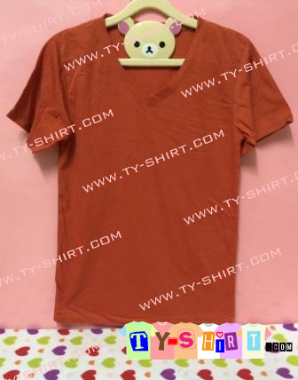 เสื้อยืดคอวีแขนสั้นสีน้ำตาลอิฐ เสื้อยืดเปล่า เสื้อคอวี