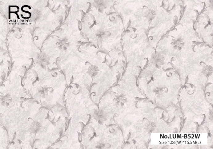 วอลเปเปอร์ ลายใบไม้ พื้นลายหินอ่อนสีเทาเงิน No.LUM-B52W
