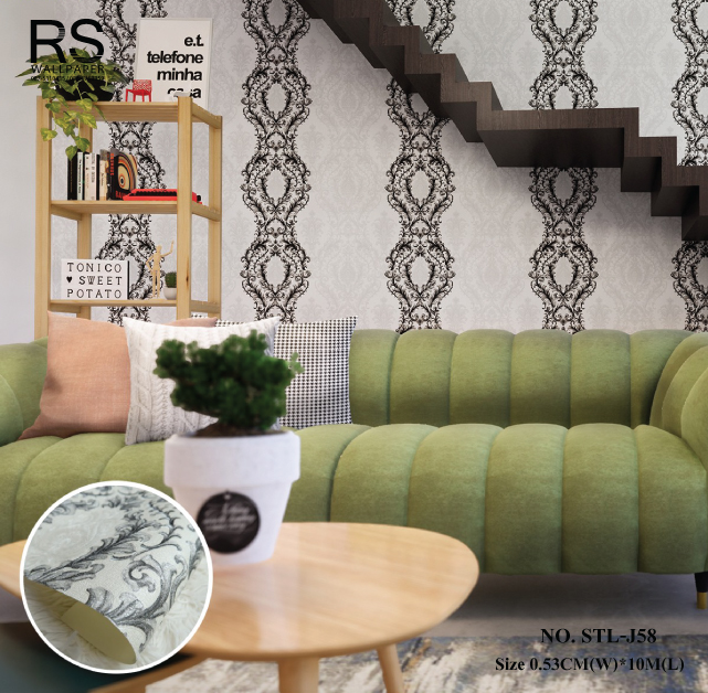 วอลเปเปอร์ ลายหลุยส์สีดำ พื้นสีขาว No.STL-J58