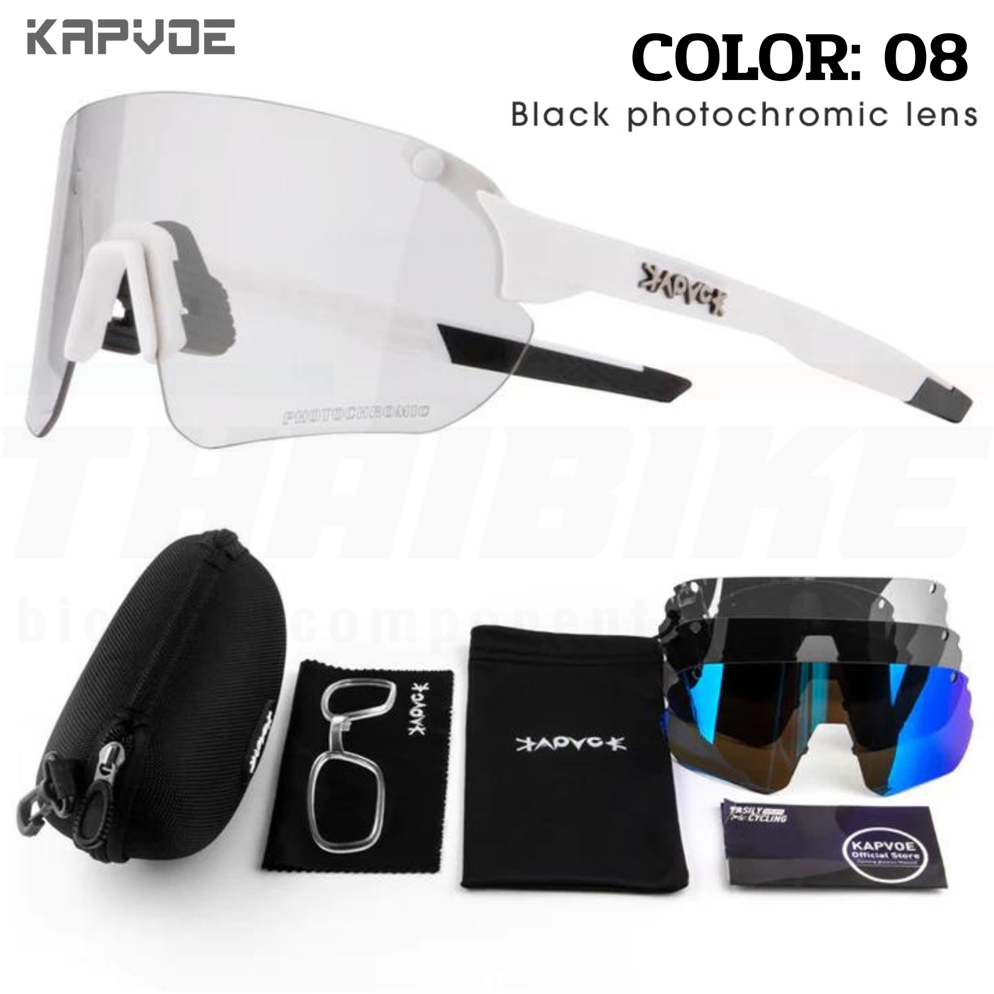 แว่นตากันแดดปั่นจักรยาน เลนส์ออโต้ KAPVOE KEHU 4เลนส์ พร้อมกรอบเลนส์สายตา