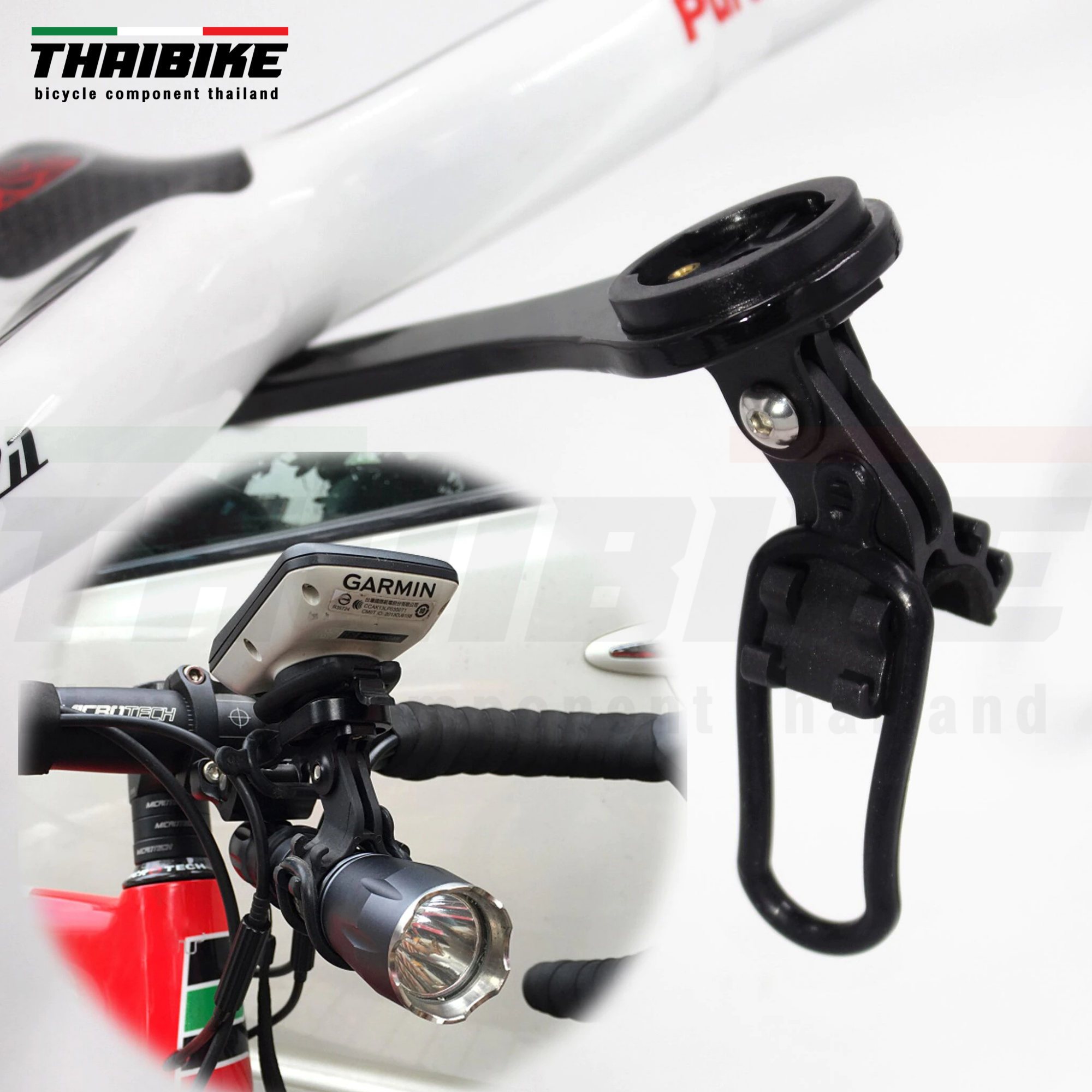 ขายึดไมล์คาร์บอนใส่แฮนด์อินทริเกต แบบมีที่ยึดไฟ THAIBIKE FOR GARMIN BRYTON WAHOO GIANT GOPRO