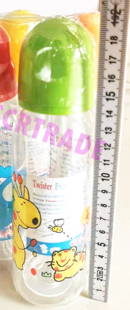 ขวดนมเด็กลายการ์ตูน+จุกนมซิลิโคน ฝาสี 8 ออนซ์(มี มอก.)