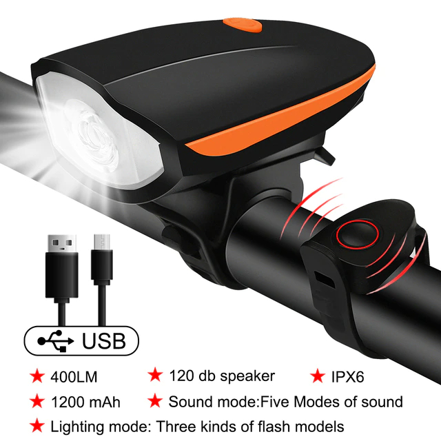 ไฟหน้าจักรยานแบบพร้อมแตรในตัว TB01 250 ลูเมนส์ Bike Light Waterproof