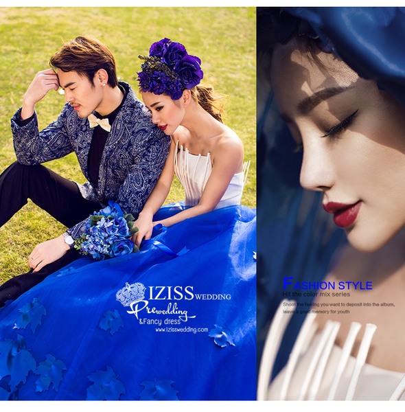 PW488- **พรีออเดอร์เฉพาะชุดผู้หญิง**ชุดแต่งงานแฟนซี ชุดเดรสสีขาวสลับสีน้ำเงิน ชุดถ่ายพรีเวดดิ้ง (prewedding dress) & ชุดแต่งงานแฟนซี (Fancy wedding dress) "ธีมสีน้ำเงิน"